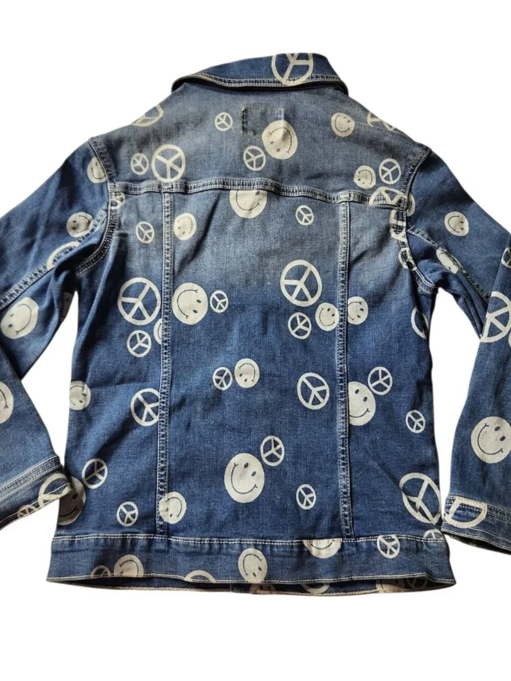 Girl’s Justice X Stranger Things Soft Denim Peace Sign Smiley Face Jacket Size M